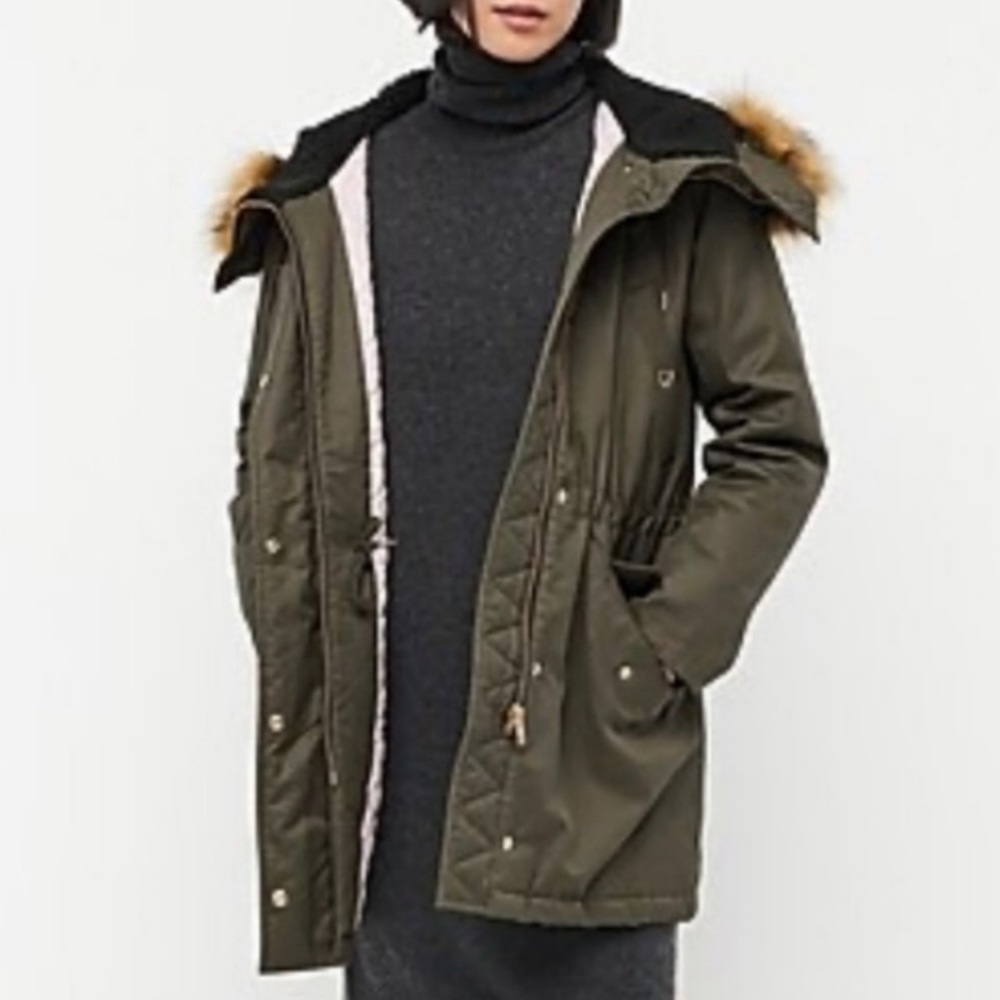 J. Crew Insulated Raincoat in Olive - Sz XS